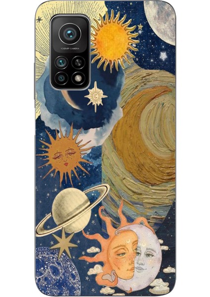 Xiaomi Mi 10T - 10T Pro Uyumlu Güneş ve Ay Evren Tasarımlı Baskılı Silikon Kılıf