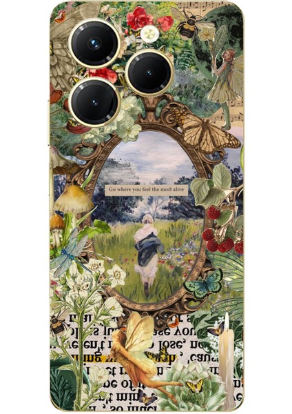 Tecno Spark 20 Pro Uyumlu Yeşil Doğa Baskılı Silikon Kılıf