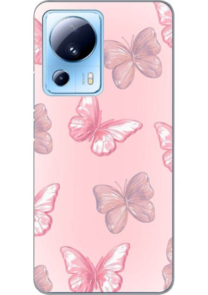 Xiaomi Mi 13 Lite Uyumlu Pembe Kelebekler Baskılı Silikon Kılıf