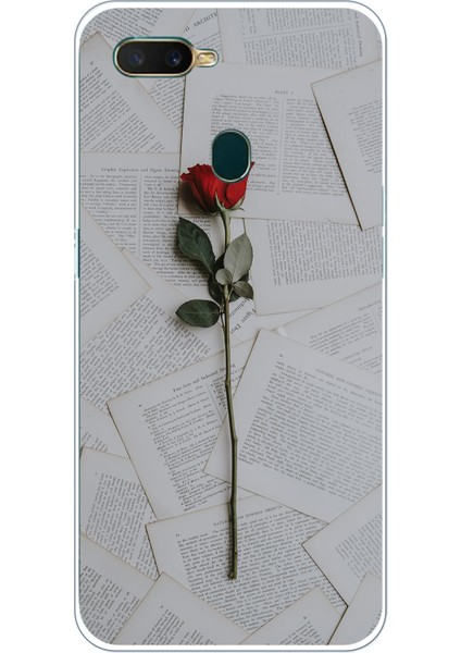 Oppo A5S-AX7-A12 Uyumlu Kırmızı Gül Baskılı Silikon Kılıf