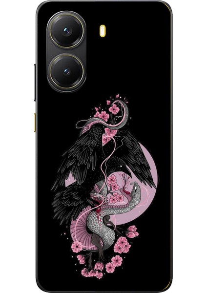 Poco X7 Pro Uyumlu Pembe Siyah Yılan Baskılı Silikon Kılıf