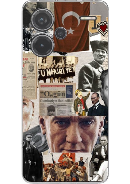 Redmi Note 13 Pro Plus 5g Uyumlu Atatürk Cumhuriyet Kolaj Baskılı Silikon Kılıf