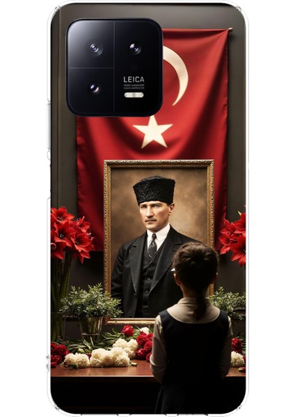 Xiaomi Mi 13 Uyumlu Atatürk Türk Bayrağı Tablo Baskılı Silikon Kılıf