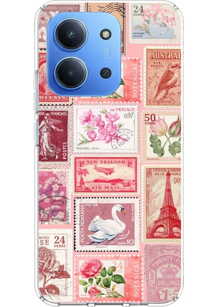 Redmi 15C Uyumlu Pembe Posta Pulları Baskılı Silikon Kılıf