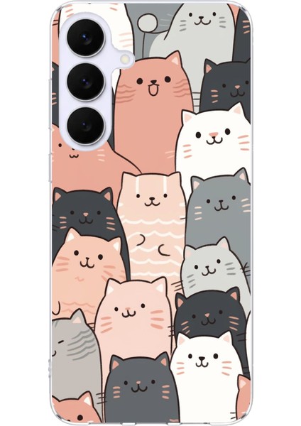 Samsung Galaxy S25 Fe Uyumlu Pufi Kedicikler Tasarımlı Baskılı Silikon Kılıf