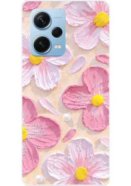 Redmi Note 12 Pro 5g Uyumlu Pembe Beyaz Çiçekler Sulu Boya Baskılı Silikon Kılıf