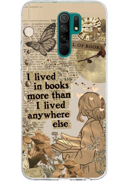 Redmi 9 Uyumlu Kitap Okuyan Kadın Retro Baskılı Silikon Kılıf