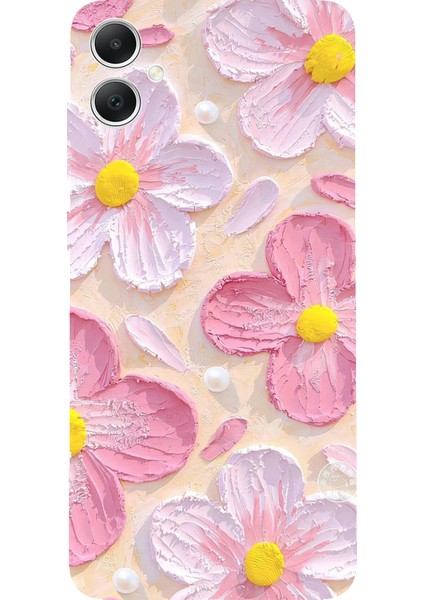 Samsung Galaxy A05 Uyumlu Pembe Beyaz Çiçekler Sulu Boya Baskılı Silikon Kılıf