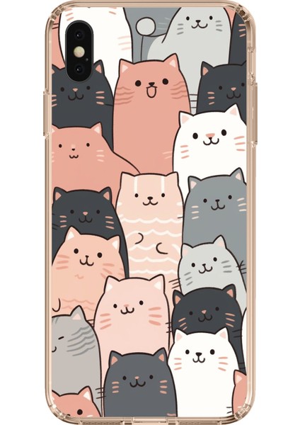 iPhone Xs Max Uyumlu Pufi Kedicikler Tasarımlı Baskılı Silikon Kılıf