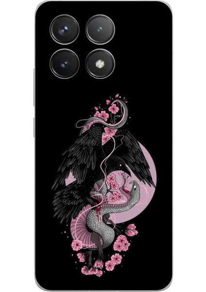 Poco F6 Pro Uyumlu Pembe Siyah Yılan Baskılı Silikon Kılıf