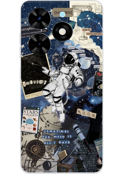 Tecno Spark Go 2024 Uyumlu Retro Astronot Tasarımlı Baskılı Silikon Kılıf