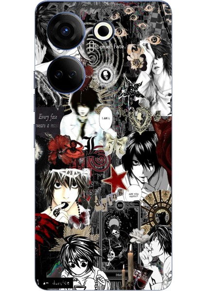 Tecno Camon 20 - 20 Pro 4g Uyumlu Death Note Kolaj Tasarımlı Baskılı Silikon Kılıf