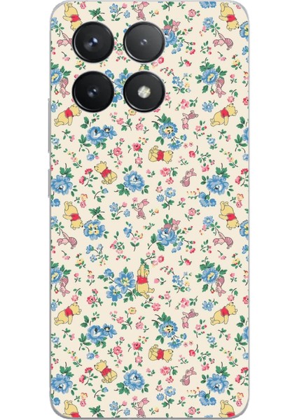 Poco F6 Pro Uyumlu Ayı Winnie Pooh ve Çiçekler Baskılı Silikon Kılıf