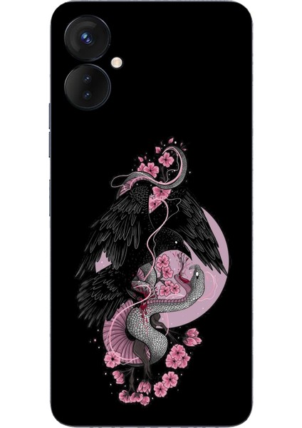 Tecno Spark 9 Pro Uyumlu Pembe Siyah Yılan Baskılı Silikon Kılıf