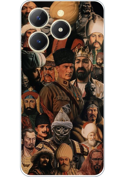 Realme C61 Uyumlu Türk Büyükleri Kolaj Baskılı Silikon Kılıf