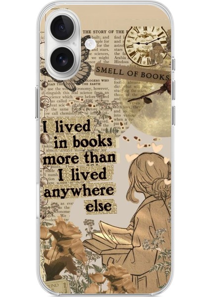 iPhone 16 Plus Uyumlu Kitap Okuyan Kadın Retro Baskılı Silikon Kılıf