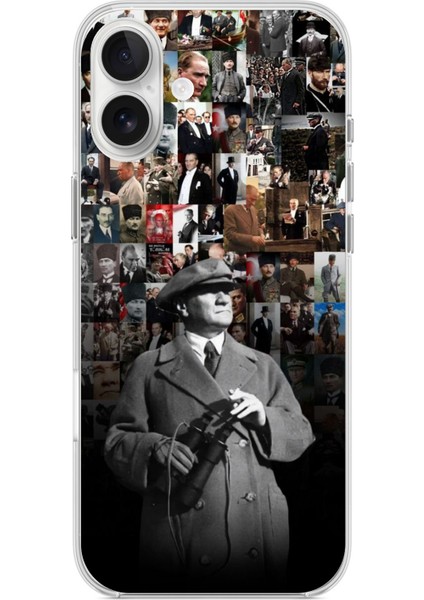 iPhone 16 Plus Uyumlu Atatürk Portre Kolaj Baskılı Silikon Kılıf