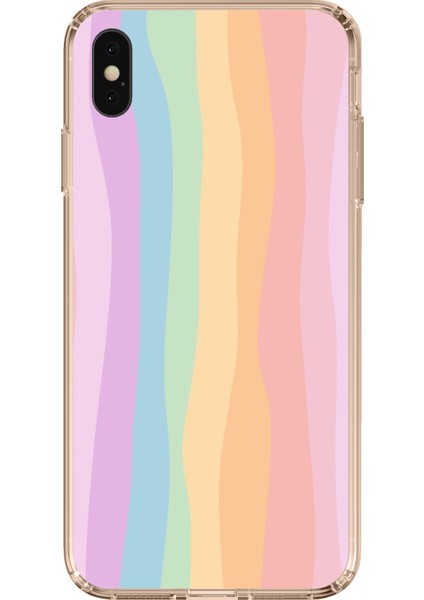 iPhone Xs Max Uyumlu Gökkuşağı Rengarenk Baskılı Silikon Kılıf