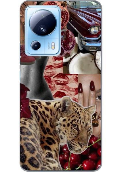 Xiaomi Mi 13 Lite Uyumlu Leopar Kırmızı Vibes Baskılı Silikon Kılıf