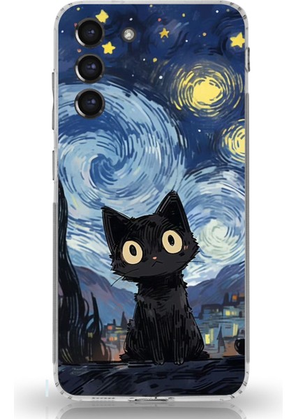 Samsung Galaxy S21 Fe Uyumlu Gece Yarısı Kedi Tasarımlı Baskılı Silikon Kılıf