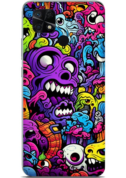 Redmi 10C - Poco C40 Uyumlu Psikodeli Renkli Canavarlar Baskılı Silikon Kılıf