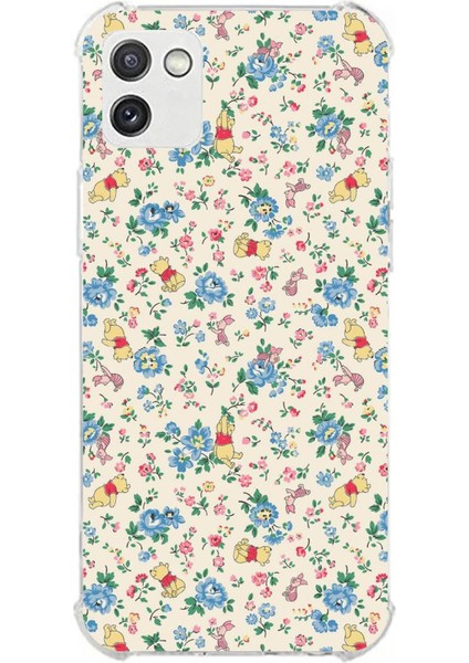 Samsung Galaxy A03 Uyumlu Ayı Winnie Pooh ve Çiçekler Baskılı Silikon Kılıf