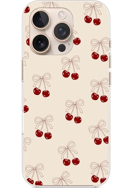 iPhone 16 Pro Max Uyumlu Fiyonklu Kirazlar Baskılı Silikon Kılıf