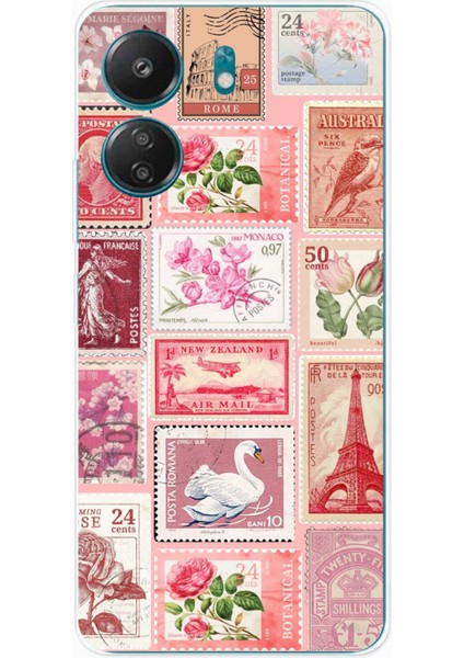 Redmi 13C - Poco C65 Uyumlu Pembe Posta Pulları Baskılı Silikon Kılıf