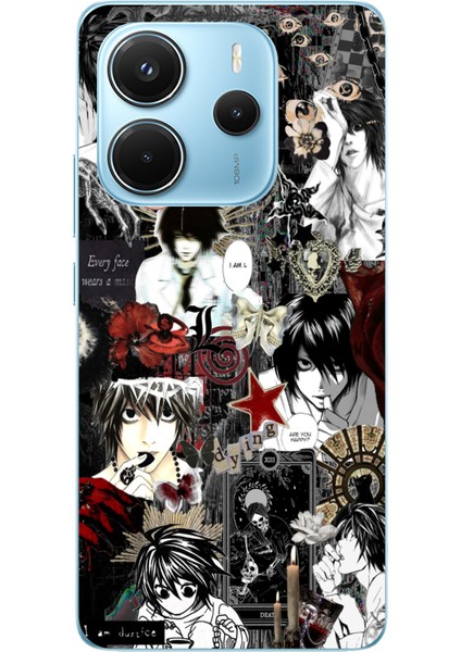 Redmi Note 14 4g Uyumlu Death Note Kolaj Tasarımlı Baskılı Silikon Kılıf