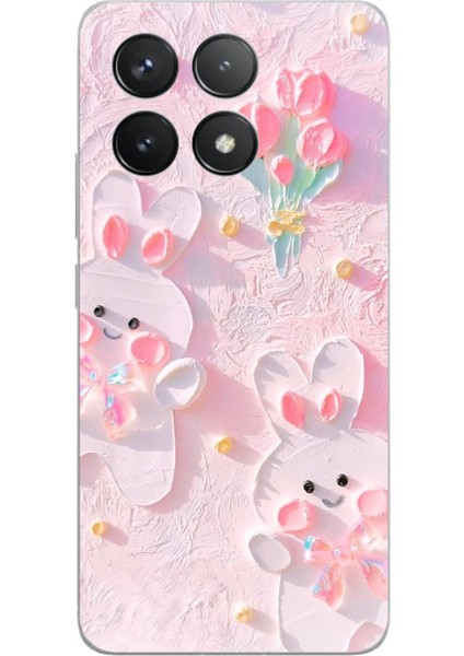 Poco F6 Pro Uyumlu Sevimli Tavşanlar Baskılı Silikon Kılıf
