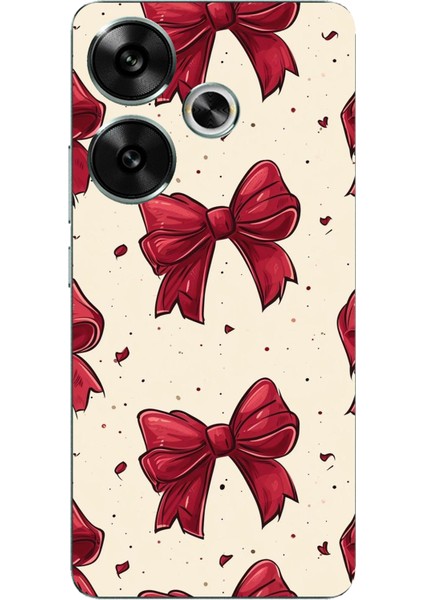 Poco F6 Uyumlu Büyük Kırmızı Fiyonklar Baskılı Silikon Kılıf