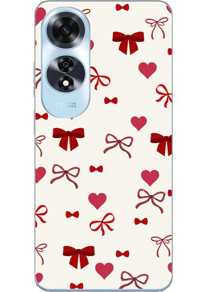 Oppo A60 Uyumlu Bordo Kalp ve Fiyonklar Baskılı Silikon Kılıf