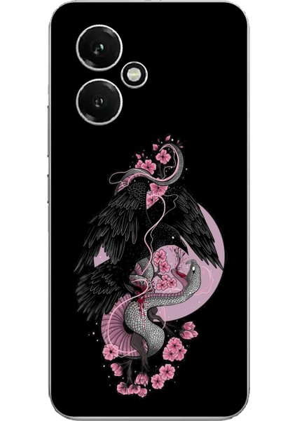 Honor 400 Uyumlu Pembe Siyah Yılan Baskılı Silikon Kılıf