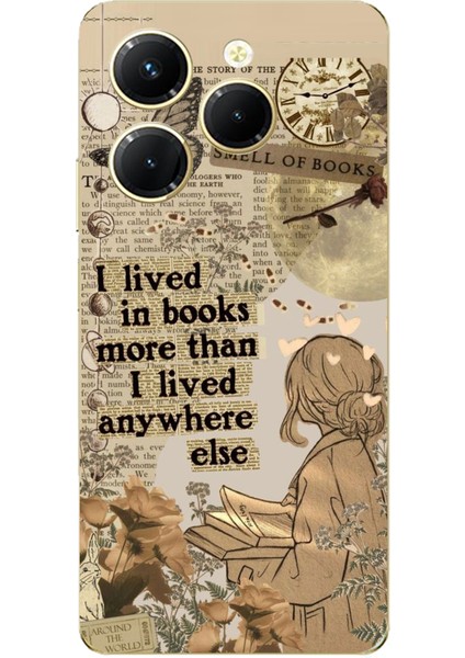 Tecno Spark 20 Pro Uyumlu Kitap Okuyan Kadın Retro Baskılı Silikon Kılıf
