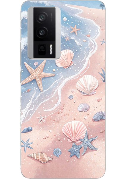 Poco F5 Pro Uyumlu Sahil Deniz Kabuğu Baskılı Silikon Kılıf