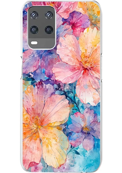 Oppo A54 Uyumlu Renkli Çiçekler Sulu Boya Baskılı Silikon Kılıf