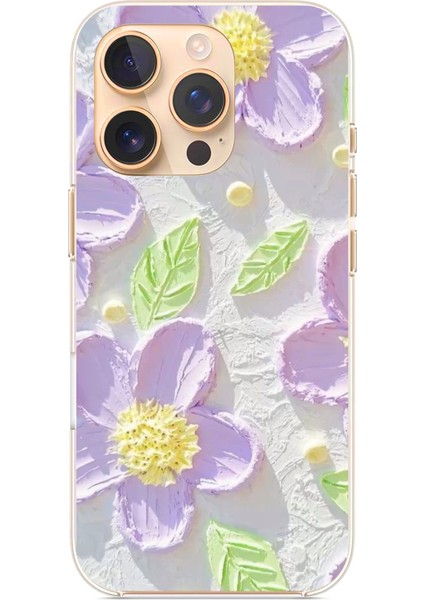 iPhone 16 Pro Uyumlu Mor Papatyalar Sulu Boya Baskılı Silikon Kılıf