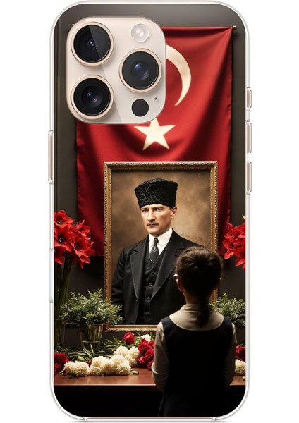iPhone 16 Pro Max Uyumlu Atatürk Türk Bayrağı Tablo Baskılı Silikon Kılıf