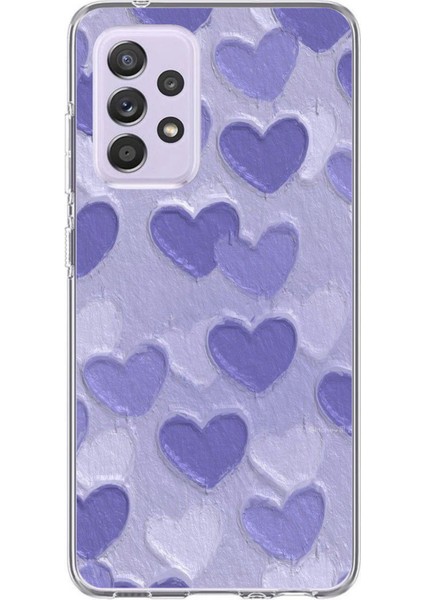 Samsung Galaxy A72 Uyumlu Mor Kalpler Tasarımlı Baskılı Silikon Kılıf