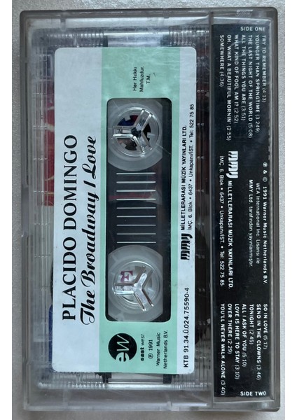 Placido Domingo The Broadway I Love Kaset (Orijinal Dönem Kağıt Baskı Kaset) fiyatları