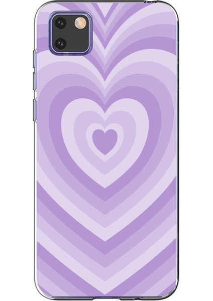 Huawei Y5P Uyumlu Mor Kalp Dalgalar Tasarımlı Baskılı Silikon Kılıf