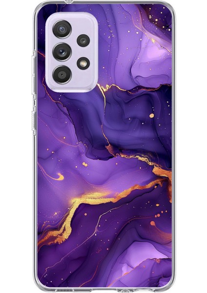 Samsung Galaxy A72 Uyumlu Ametist Taşı Mor Mermer Baskılı Silikon Kılıf