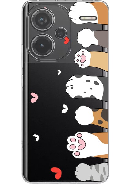 Redmi Note 13 Pro Plus 5g Uyumlu Sevimli Kedi Patiler Tasarımlı Baskılı Silikon Kılıf