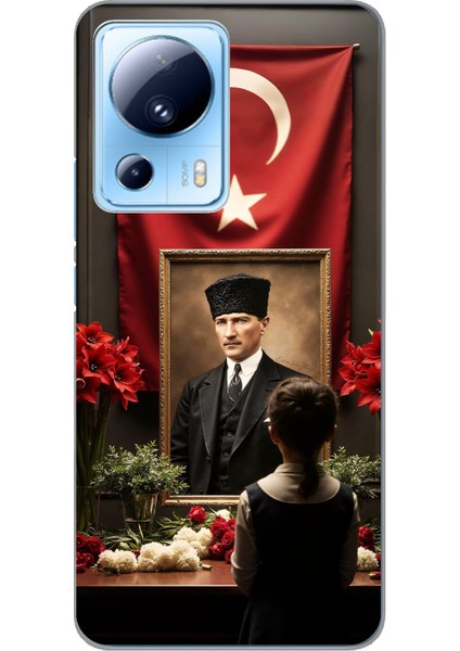 Xiaomi Mi 13 Lite Uyumlu Atatürk Türk Bayrağı Tablo Baskılı Silikon Kılıf