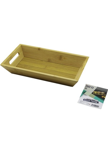 DİKDÖRTGEN=16X30CM Derin=4.5cm Ahşap Bambu Sunum Tepsisi Çift Oyma Kulplu (5361)