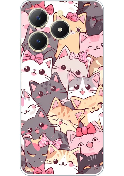 Realme C61 Uyumlu Sevimli Kediler Baskılı Silikon Kılıf