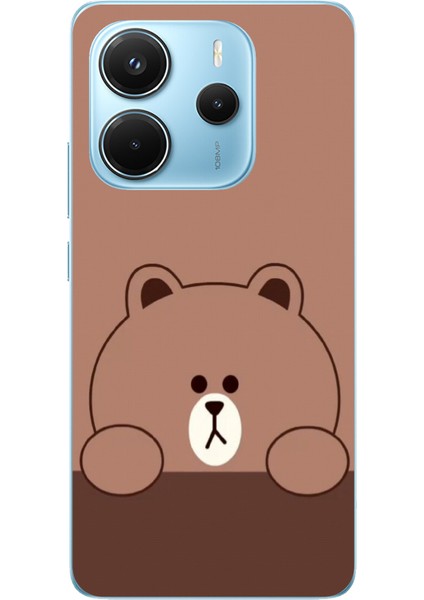 Redmi Note 14 4g Uyumlu Kahverengi Ayı Tasarımlı Baskılı Silikon Kılıf