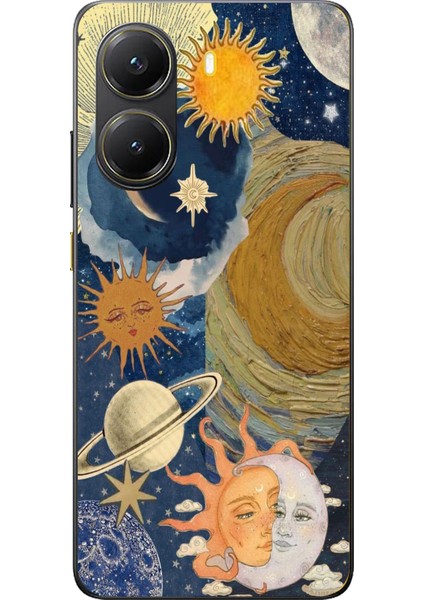 Poco X7 Pro Uyumlu Güneş ve Ay Evren Tasarımlı Baskılı Silikon Kılıf