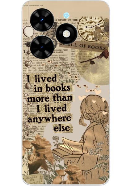 Tecno Spark Go 2024 Uyumlu Kitap Okuyan Kadın Retro Baskılı Silikon Kılıf