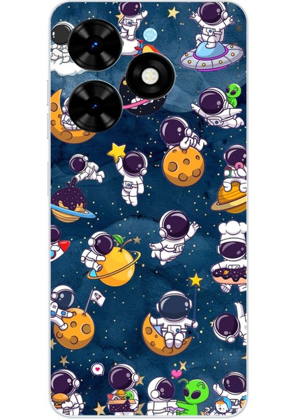 Tecno Spark Go 2024 Uyumlu Minik Astronotlar Uzayda Baskılı Silikon Kılıf